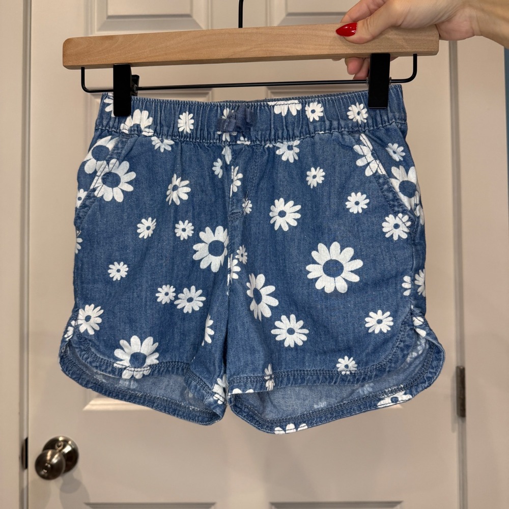 The Children's Place Girls Blue Daisy Floral Chambray Pull On Shorts Size 8